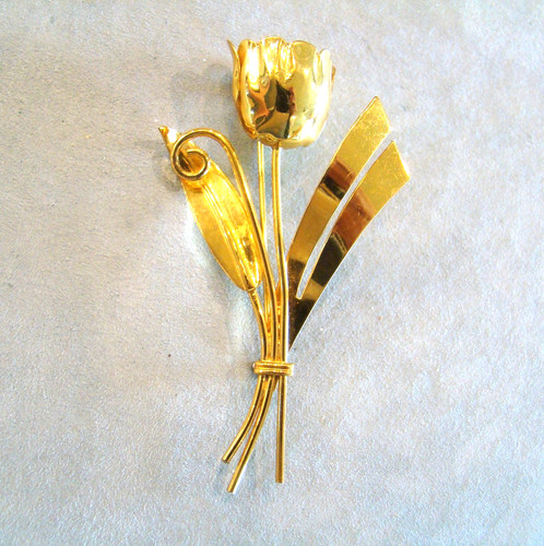 Vintage CORO Sterling Craft Sterling Silver Vermeil Tulip Flower Pin Brooch 15g