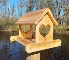 14Inch Post Mount Cedar Wood Heart Fly Through Platform Bird or Squirrel Feeder