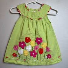 Gymboree Dress 3-6M Spring Tulip Floral Applique Green Cotton 2012