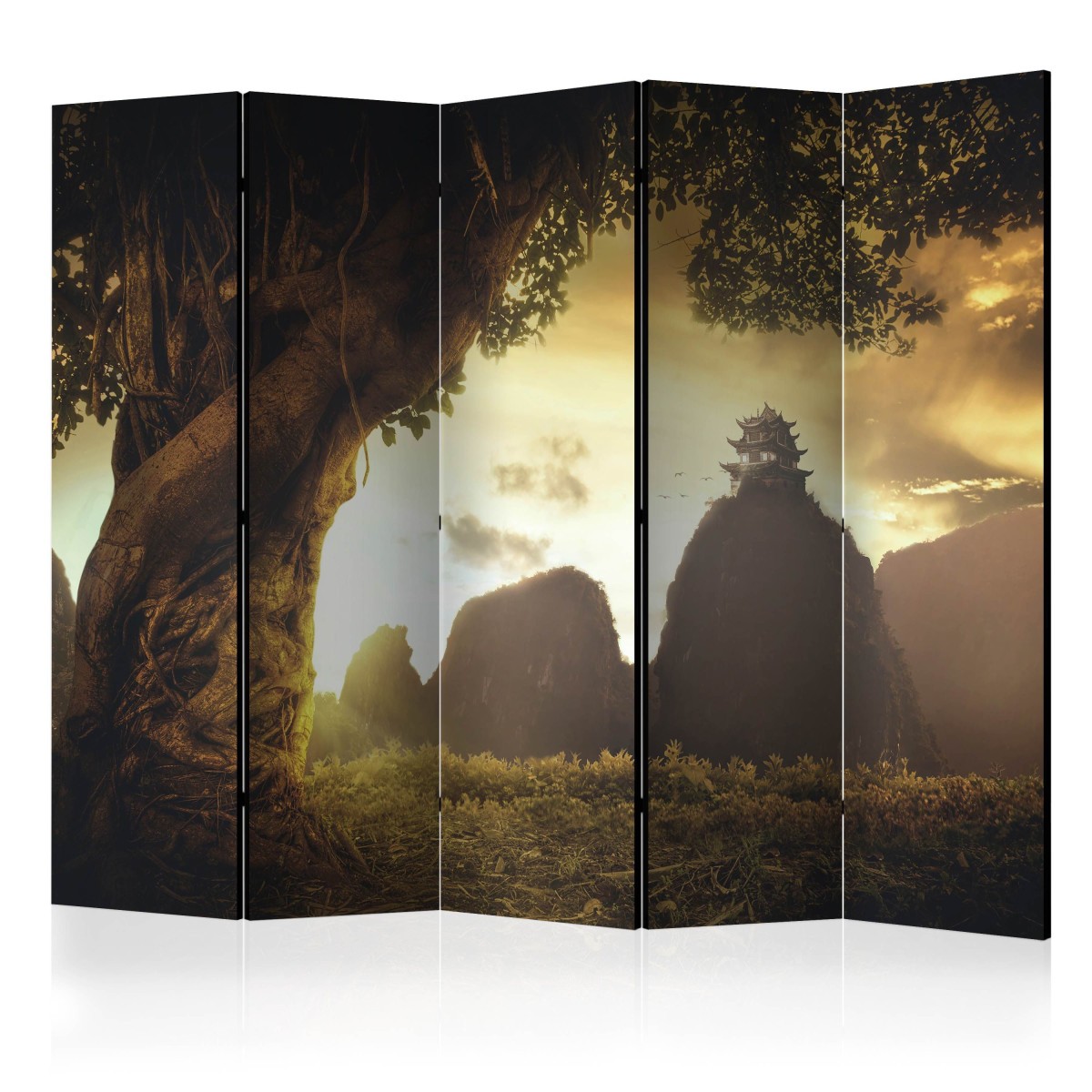 Paravent 5 volets grand format Mysterious China 172x225 cm comme cloison amovible opaque