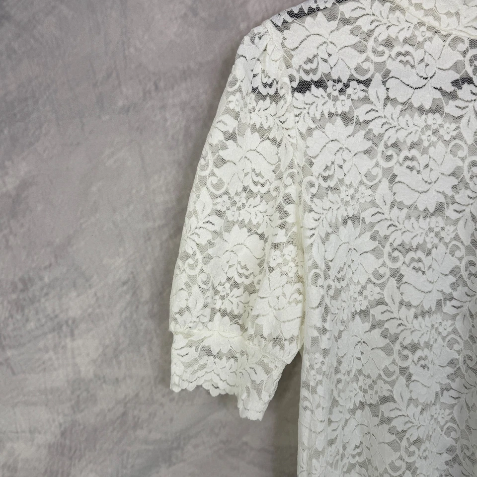 Top manga abullonada de encaje blanco crema para mujer talla L romántico etéreo hada indie Foto 3 de 4