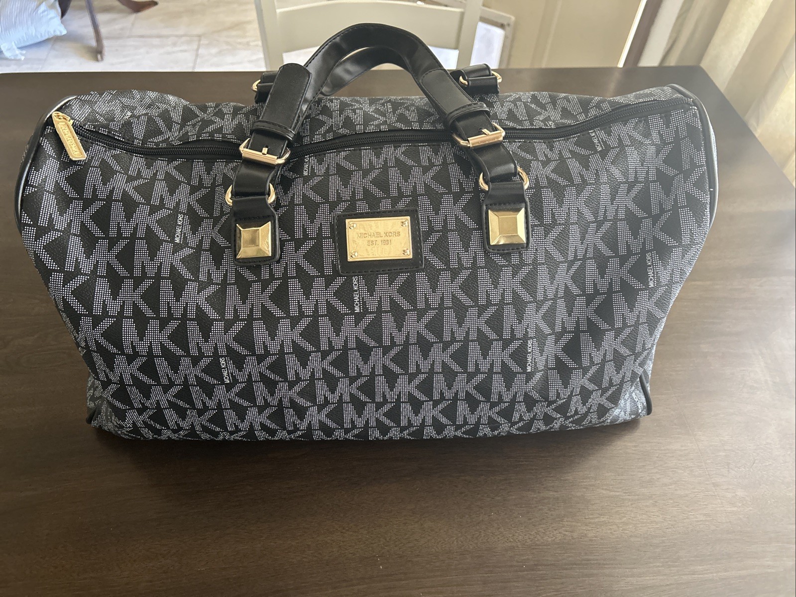 Michael Kors Black/Gray Duffle Bag with Top Handles, Zipper Closure, Unisex