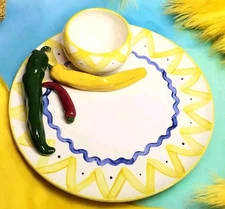 California Pottery Chili Pepper Chip Dip Tray Vintage Fiesta Mexican Party 3D
