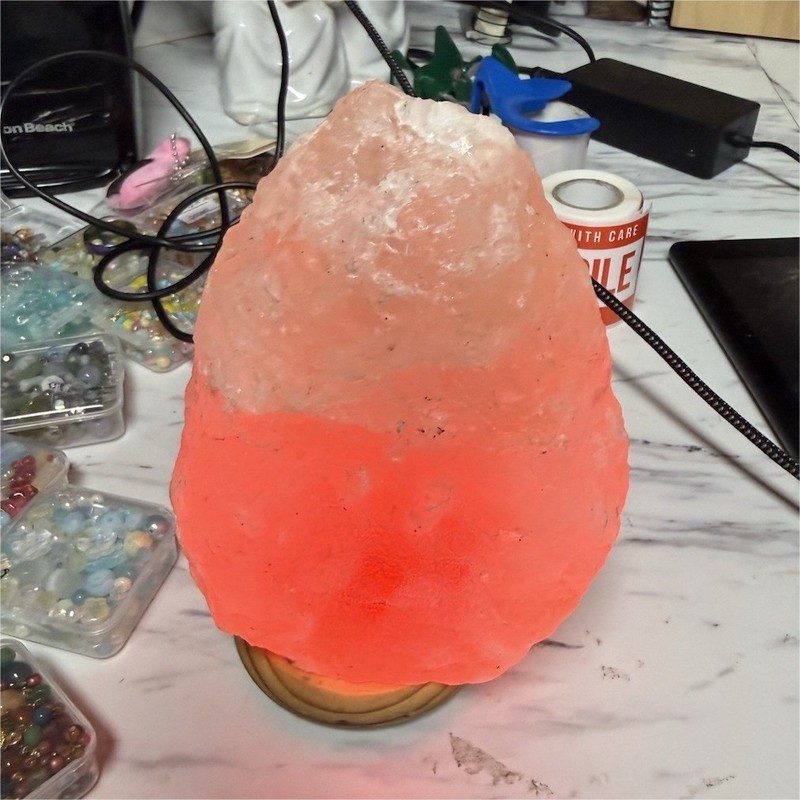 Color Changing Himalayan Pink Salt Lamp Night Light, Indoor Wood Base