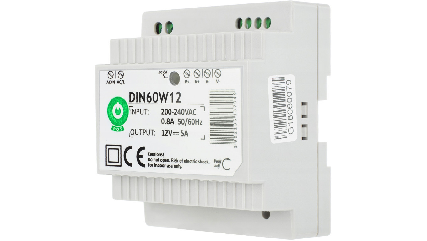 Заслон ПОЗ. на шине DIN 60 Вт 12 В постоянного тока 5А DIN60W12
