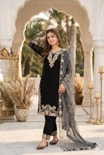Black Faux Georgette Salwar Kameez With Dupatta For Indian Functional