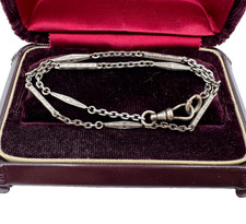 14K WHITE GOLD 10% LOVELY OLD ANTIQUE ENGLISH WATCH FOB CHAIN SIGNED SPRING-RING