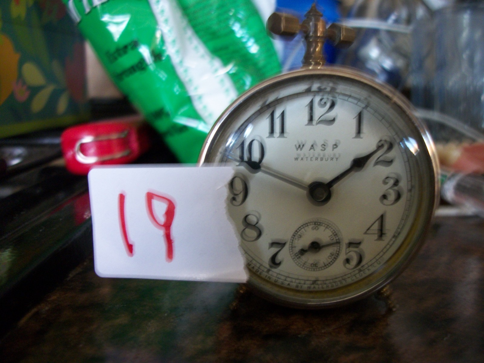 Waterbury WASP Under 2 inch Tiny Miniature Antique Vintage wind up alarm clock