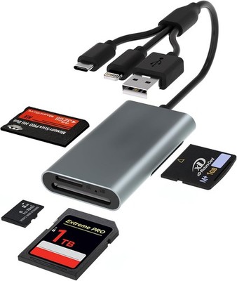 Memory Stick Pro Duo Adapter Lesegerät 4 in 3 SD/TF/MS/XD auf USB-C Lightning USB