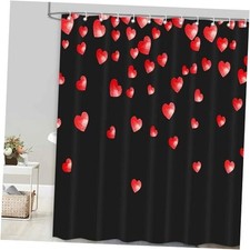 Valentines Shower Curtain, Aesthetic Red Heart Valentine's Day Shower Black