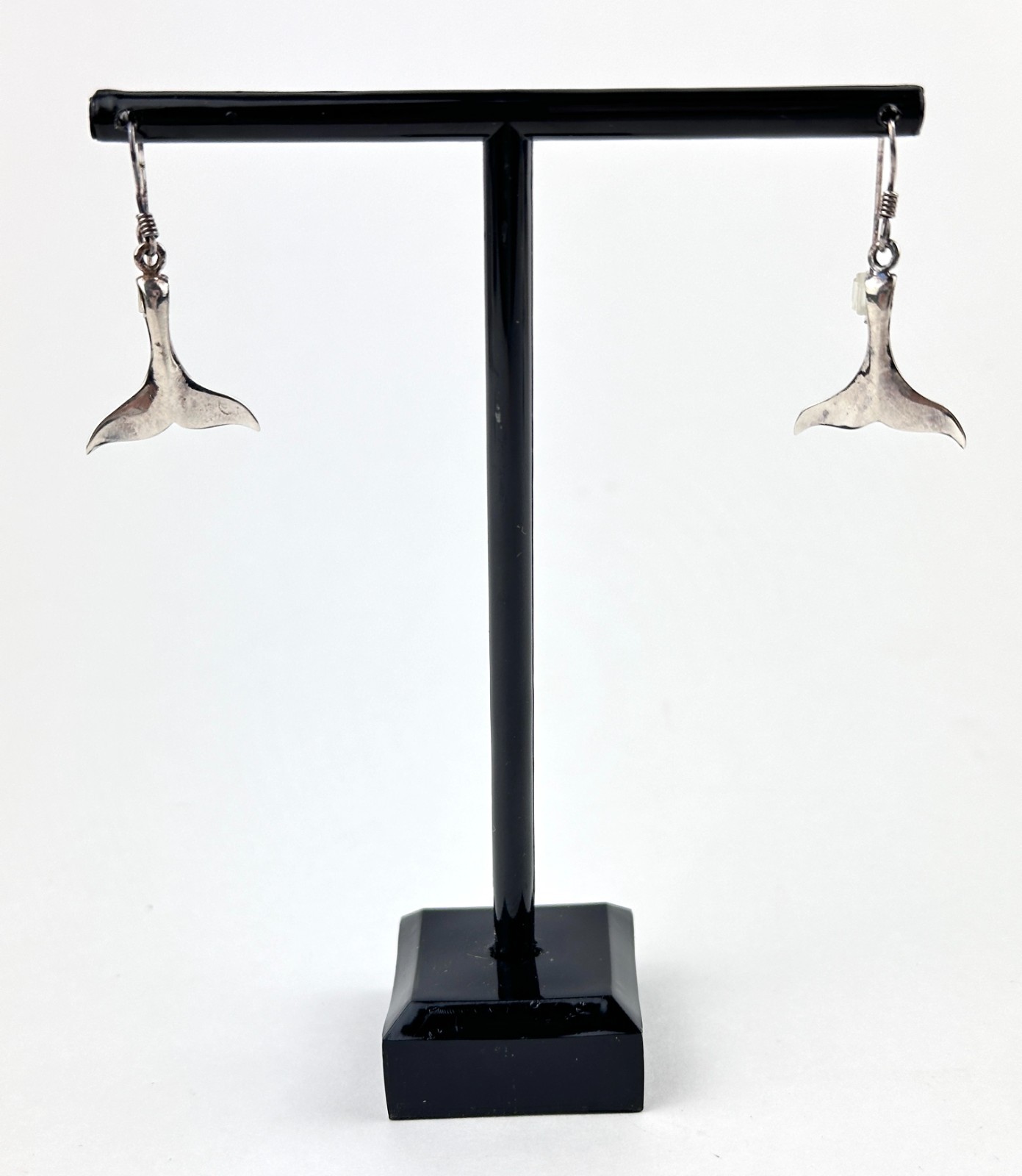 Whale Tail Solid 925 Sterling Silver Dangle Earri… - image 1