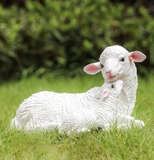 Schaf Familie Gartendeko Weiß Mutter mit Lamm Gartenfigur Deko Figur