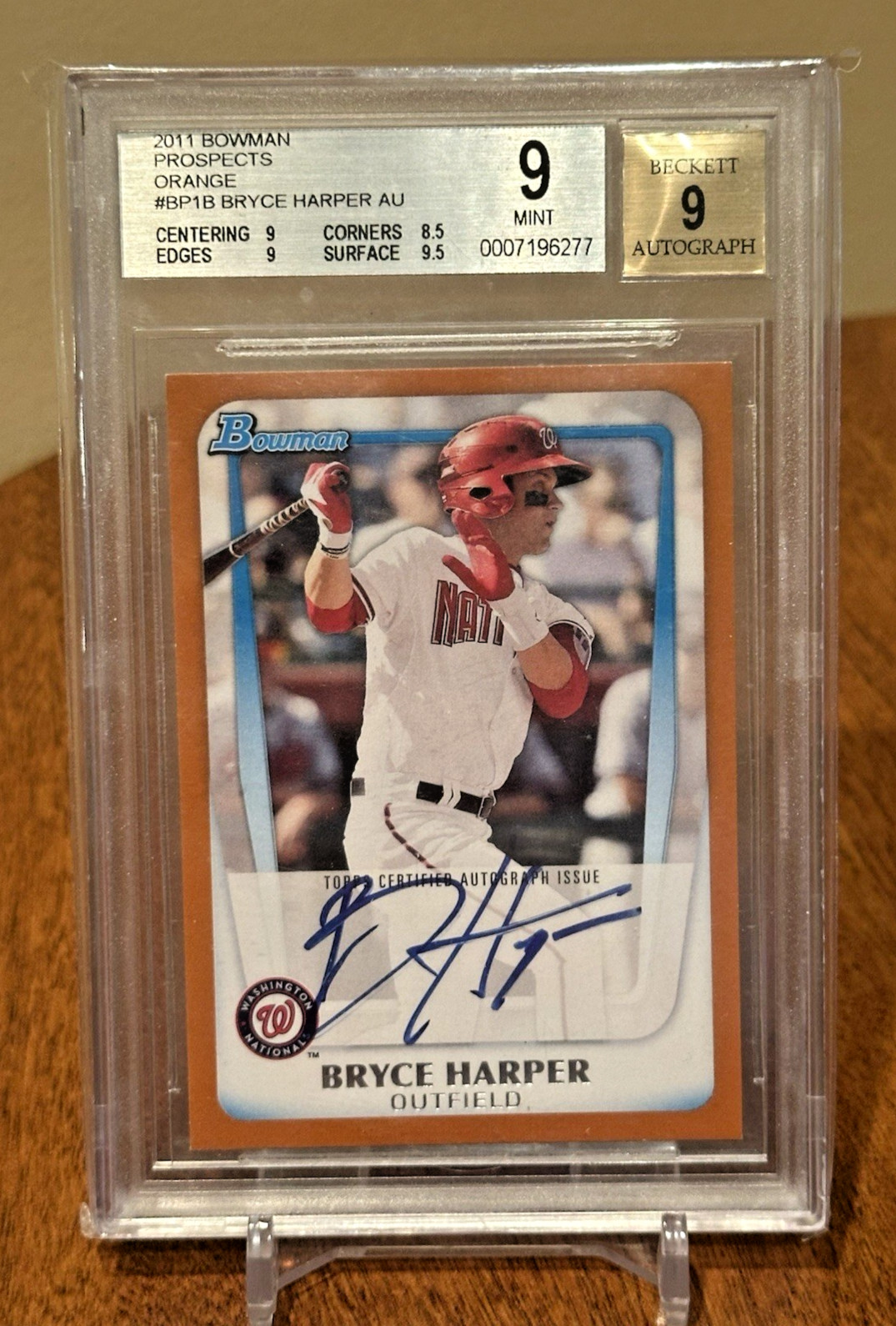 Bryce Harper /25 JERSEY MATCH 2011 Bowman Prospect Auto Orange BGS9 AUTO 9 GRADE