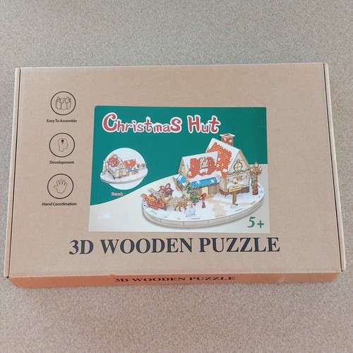3D Wooden Puzzle Building Kit Christmas Hut Model Santa's House with Sleigh Set - Picture 10 of 13