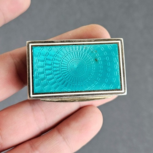Antigua caja de tabaco/pastillero vintage PLATA ESTERLINA Y ESMALTE GUILLOCHE AZUL - Imagen 4 de 22
