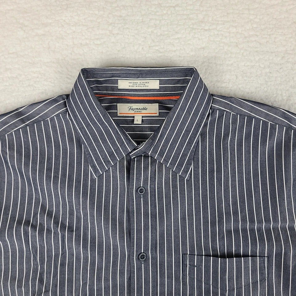 Faconnable джинсы рубашка мужская большой темно серый белый в полоску платье на пуговицах - Изображение 4 из 4