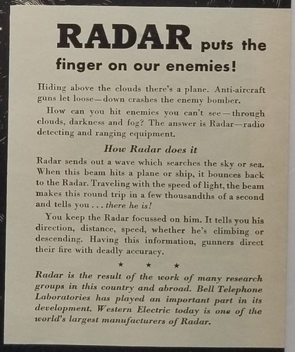 Western Electric 1943 World War II RADAR Advertisement Finger on our enemy! - Picture 3 of 3