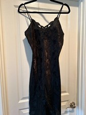 Erika Taylor Intimates Satin Night Gown Slip Dress Black Women Size M