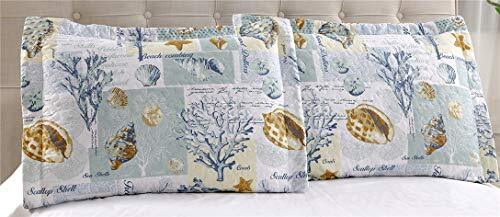 Ocean Beach Theme Quilts Set Twin Size Conch Seashell Starfish Seaweed Bedspread - Picture 7 of 7