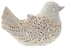 New Gold With Iridescent Austrian Crystal Bird Hard Shell Clutch Bag