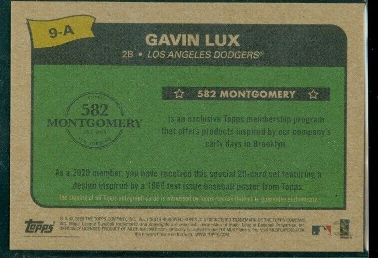2020 Topps 582 Montgomery Club Set 3 Gavin Lux RC Auto #9-A - Image 2 of 2