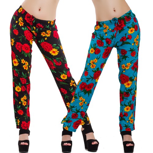 Pantaloni donna floreali fiori elastico laccio estivi freschi leggeri  cotone 30B | eBay