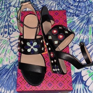 black embellished wedges