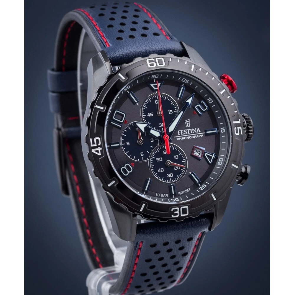 Festina Herrenuhr Sport F20519 3 Chrono Racer Armband Leder 100m