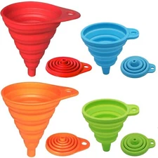 Set of 4 Silicone Collapsible Foldable Kitchen Funnel for Liquid Transfer