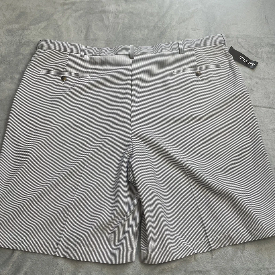 Pantalones Cortos Haggar 48 Para Hombres Nuevos con Etiquetas Seersucker Gris Blanco Rayas Cintura Grande y Alta Cómoda Foto 4 de 4
