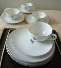 Fukagawa Arita Silver Wheat hand-painted 928 China Plates / Cups Japan Set for 4