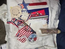 Slow Stitch Kit Patriotic Fabric Vintage Lace Jewelry Flag Ephemera Junk Journal