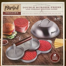 Parini Double Non-Stick Burger Press & Cheese Melting Dome 8.75" NIB.   “A1”
