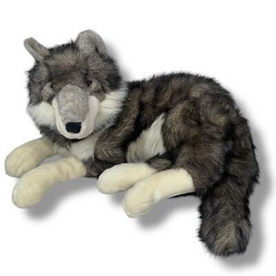#ad Vintage Cascade Plush Realistic Husky Dog Stuffed Laying Seated Two Tone Rare $134.99