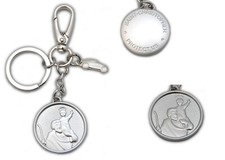 † St. Christophorus Metall Schlüsselanhänger matt silber + Auto + Karabiner