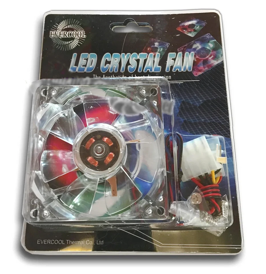 Evercool 80mm x 80mm x 25mm 3 Pin RED LED Fan includes 4 pin adapter and screws! - Image 2 of 4