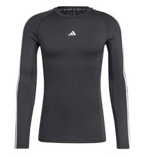 Adidas Men Tech-Fit 3-Stripe Shirts Black Jersey Casual Top Tee GYM Shirt IN5586