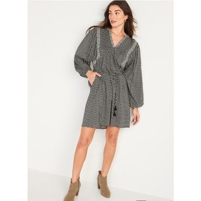Old Navy Oversized Long-Sleeve Mini Swing Dress Plus Size Belt Womens 4X NWT