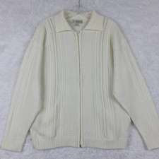 Haband Womens Sweater Jacket Ivory Full Zip Cable Knit Collar Acrylic L Vintage