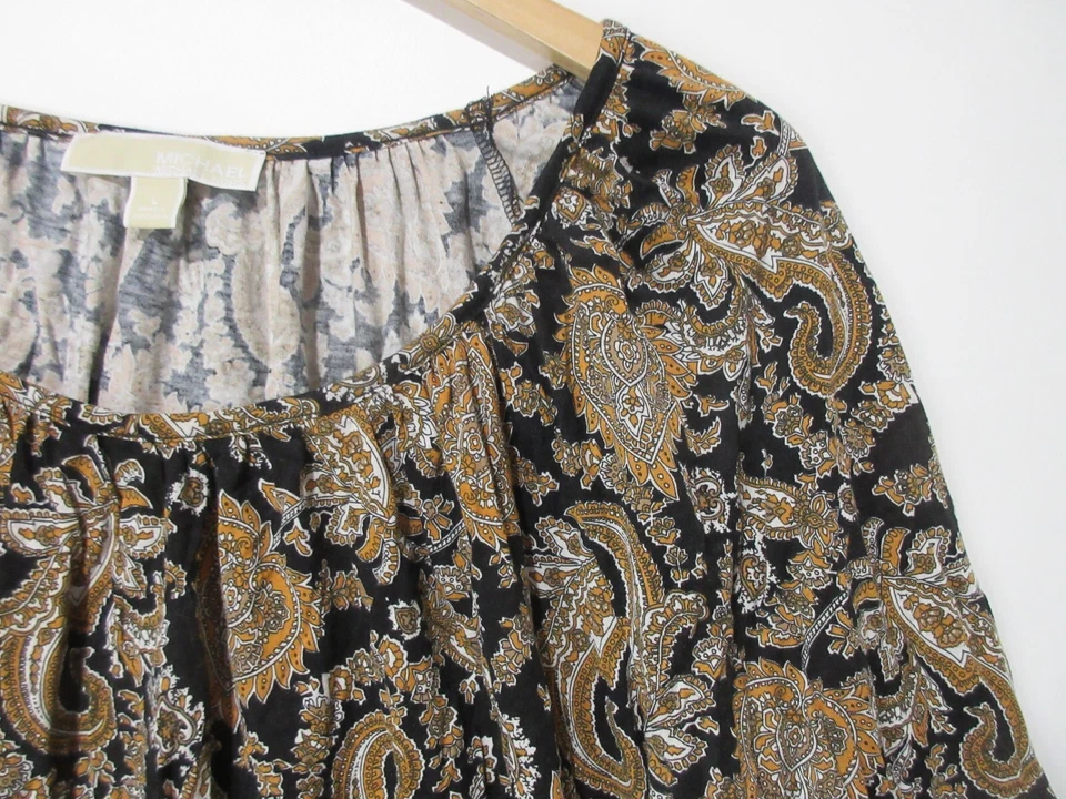 Blusa boho marrón cachemir talla L Michael Kors Top dobladillo y puños elásticos para mujer Foto 4 de 4