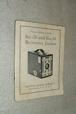 1920s KODAK CAMERA MANUAL. SIX-20 & SIX-16 BROWNIES JUNIOR.  10 x 8 cms. 32pp