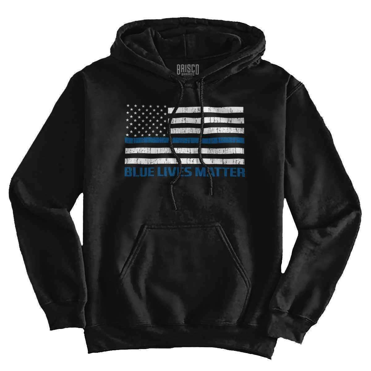 Bald Eagle in front of thin blue line flag for law enforcement Stock
