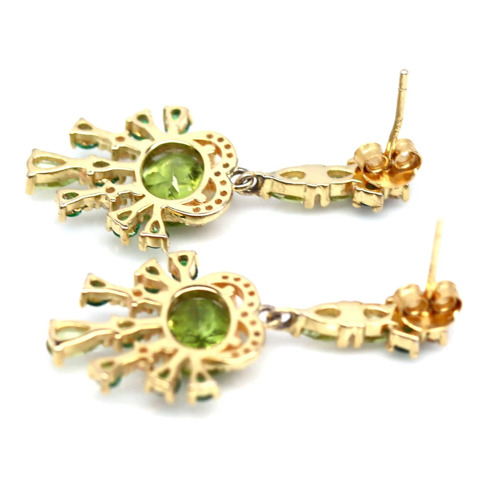 925 Sterling Silver 7 x 9 MM. Green Peridot, Chrome Diopside & Zircon Earrings - Image 3 of 4