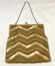 Walborg Vintage Gold Bead Richere Bag Purse Hand Made Faux Diamond Kiss Lock