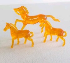 Set of 3 Amber Lucite / Acrylic / Plastic Playset Western HORSES