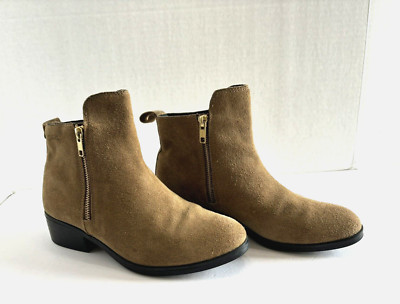 Cougar Women's Waterproof Double Zipper Ankle Tan Suede Bootie Block Heel Size 7