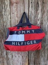 VTG Tommy Hilfiger Red Flag Logo Duffel Bag Spell Out Y2k Okd Money Prep