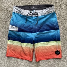 Rip-Curl All Time Re-Mix Boardshorts Boys 12 Blue Striped Swim Trunks 26  Waist