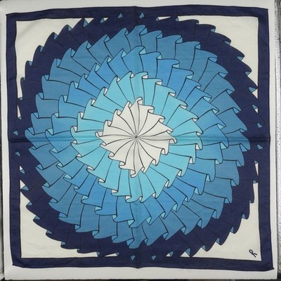 Roberta di Camerino Vintage Handkerchief Blue Geometric Logo Cotton  22''x22''