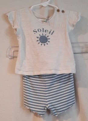 Cloud Island Off-White Soleil Top And Blue Striped Shorts! Size 12 Mo. K820